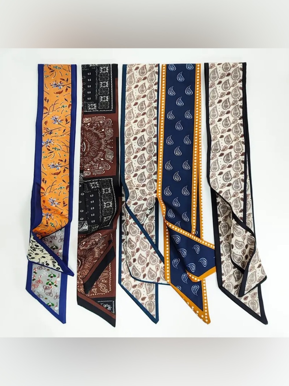 NWT Twilly Scarf Set Five 5 Paisley Floral Bandana Silky Bag Charm Hair Twillies